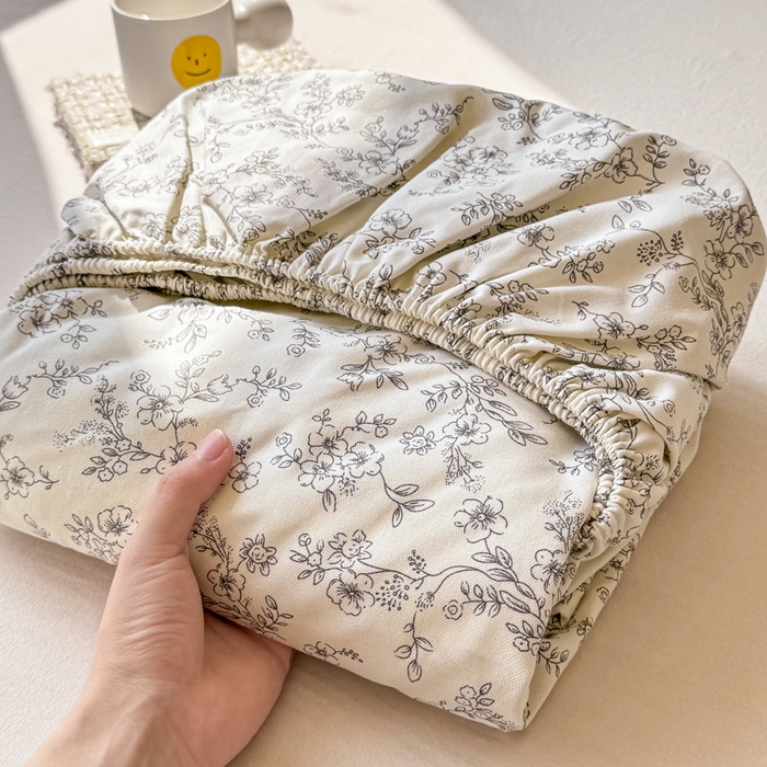 91家纺网 家纺一手货源 找家纺 韩巢家纺 2025新款全棉纯棉田园小清新花卉老粗布席子凉席夏季凉席席子床笠款床套 繁花