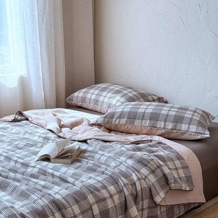 91家纺网 家纺一手货源 找家纺 山舍家居 2025春夏新款全棉提花时屿时空夏被夏凉被空调被夏被四件套 时屿时空-咖