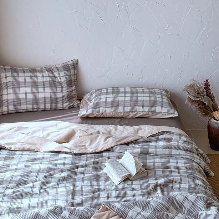 91家纺网 家纺一手货源 找家纺 山舍家居 2025春夏新款全棉提花时屿时空夏被夏凉被空调被夏被四件套 时屿时空-咖