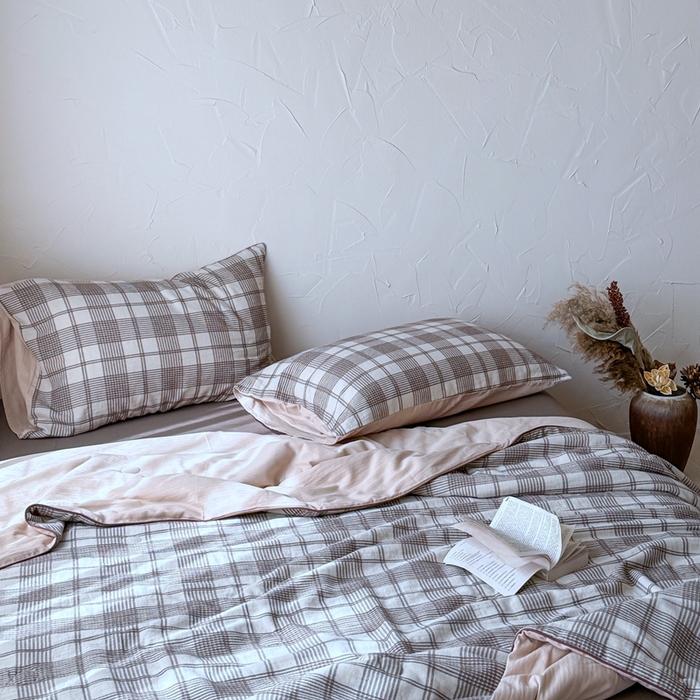 91家纺网 家纺一手货源 找家纺 山舍家居 2025春夏新款全棉提花时屿时空夏被夏凉被空调被夏被四件套 时屿时空-咖