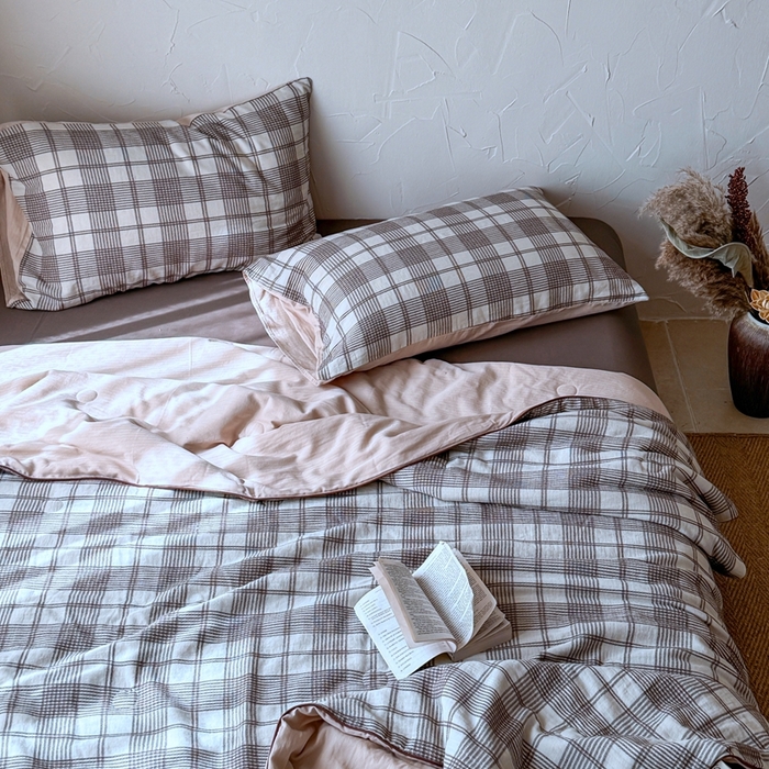 91家纺网 家纺一手货源 找家纺 山舍家居 2025春夏新款全棉提花时屿时空夏被夏凉被空调被夏被四件套 时屿时空-咖