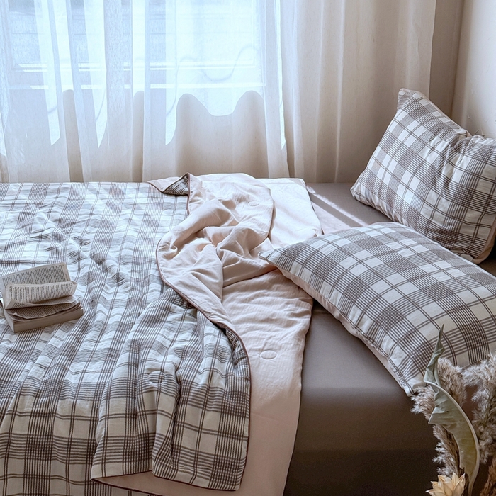 91家纺网 家纺一手货源 找家纺 山舍家居 2025春夏新款全棉提花时屿时空夏被夏凉被空调被夏被四件套 时屿时空-咖
