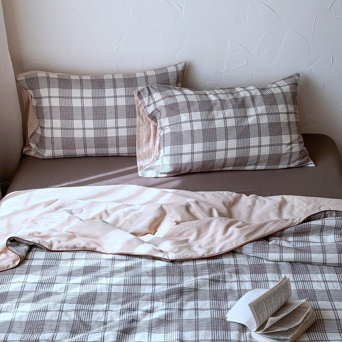 91家纺网 家纺一手货源 找家纺 山舍家居 2025春夏新款全棉提花时屿时空夏被夏凉被空调被夏被四件套 时屿时空-咖