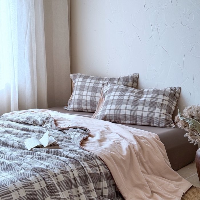 91家纺网 家纺一手货源 找家纺 山舍家居 2025春夏新款全棉提花时屿时空夏被夏凉被空调被夏被四件套 时屿时空-咖