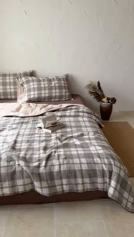 91家纺网 家纺一手货源 找家纺 山舍家居 2025春夏新款全棉提花时屿时空夏被夏凉被空调被夏被四件套 时屿时空-咖