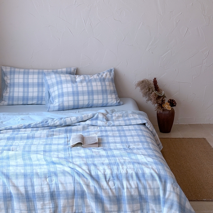 91家纺网 家纺一手货源 找家纺 山舍家居 2025春夏新款全棉提花时屿时空夏被夏凉被空调被夏被四件套 时屿时空-蓝