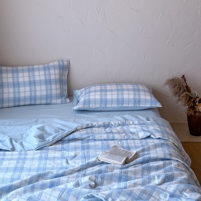 91家纺网 家纺一手货源 找家纺 山舍家居 2025春夏新款全棉提花时屿时空夏被夏凉被空调被夏被四件套 时屿时空-蓝