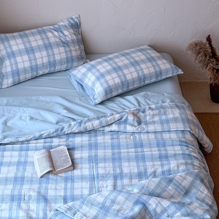 91家纺网 家纺一手货源 找家纺 山舍家居 2025春夏新款全棉提花时屿时空夏被夏凉被空调被夏被四件套 时屿时空-蓝