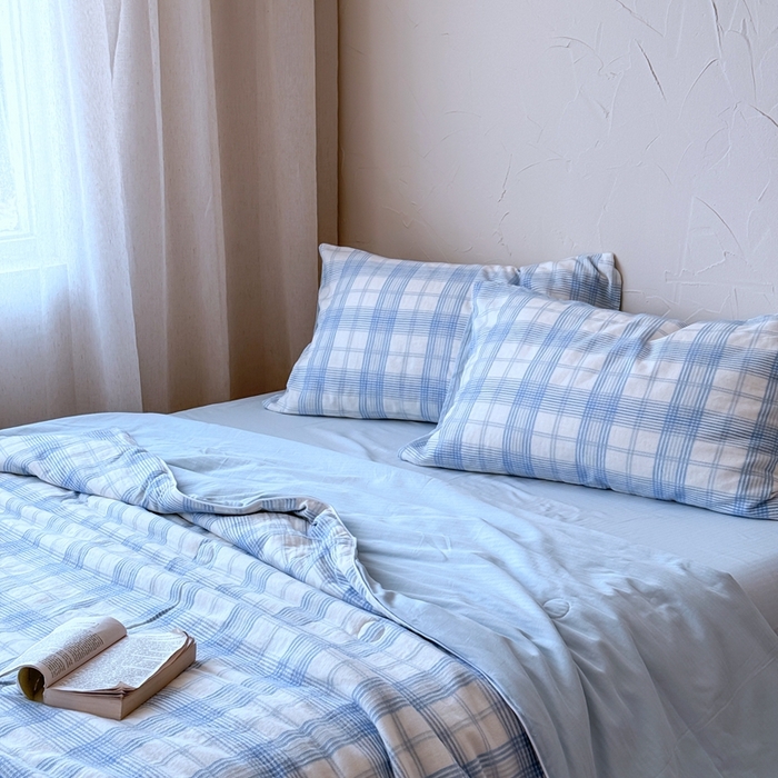 91家纺网 家纺一手货源 找家纺 山舍家居 2025春夏新款全棉提花时屿时空夏被夏凉被空调被夏被四件套 时屿时空-蓝