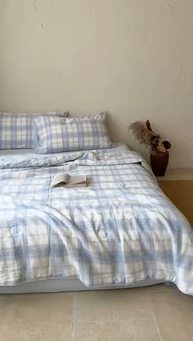 91家纺网 家纺一手货源 找家纺 山舍家居 2025春夏新款全棉提花时屿时空夏被夏凉被空调被夏被四件套 时屿时空-蓝