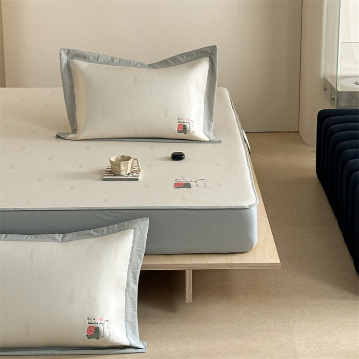 91家纺网 家纺一手货源 找家纺 Sweet dreams甜梦 2025新款母婴级7A抗菌养生冰藤席席子凉席-影棚2床笠款 波点小象