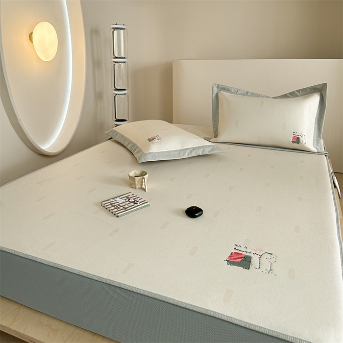 91家纺网 家纺一手货源 找家纺 Sweet dreams甜梦 2025新款母婴级7A抗菌养生冰藤席席子凉席-影棚2床笠款 波点小象