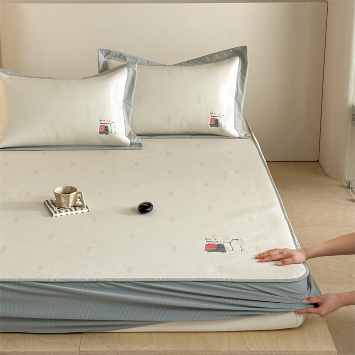 91家纺网 家纺一手货源 找家纺 Sweet dreams甜梦 2025新款母婴级7A抗菌养生冰藤席席子凉席-影棚2床笠款 波点小象