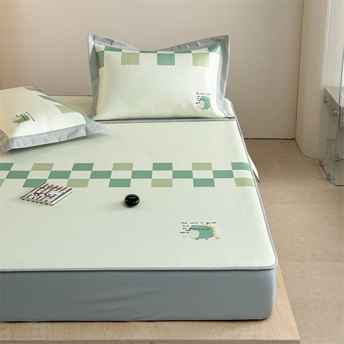 91家纺网 家纺一手货源 找家纺 Sweet dreams甜梦 2025新款母婴级7A抗菌养生冰藤席席子凉席-影棚2床笠款 格子恐龙