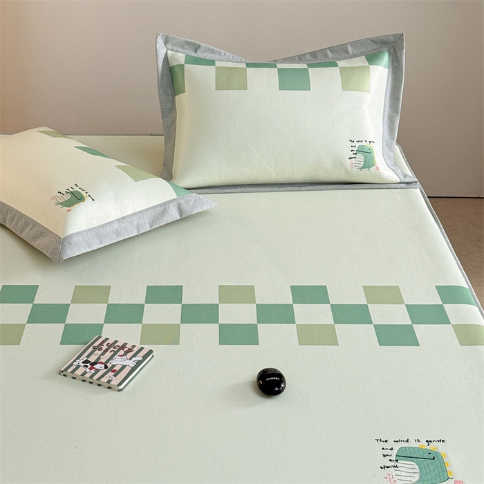 91家纺网 家纺一手货源 找家纺 Sweet dreams甜梦 2025新款母婴级7A抗菌养生冰藤席席子凉席-影棚2床笠款 格子恐龙