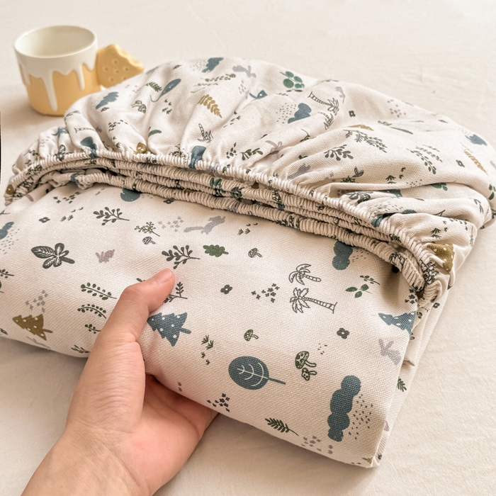 91家纺网 家纺一手货源 找家纺 韩巢家纺 2025新款全棉纯棉田园小清新花卉老粗布席子凉席夏季凉席席子床笠款床套 丛林