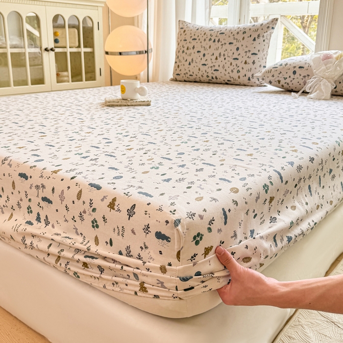 91家纺网 家纺一手货源 找家纺 韩巢家纺 2025新款全棉纯棉田园小清新花卉老粗布席子凉席夏季凉席席子床笠款床套 丛林