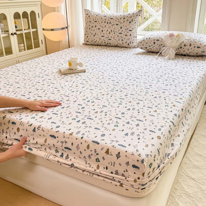 91家纺网 家纺一手货源 找家纺 韩巢家纺 2025新款全棉纯棉田园小清新花卉老粗布席子凉席夏季凉席席子床笠款床套 丛林