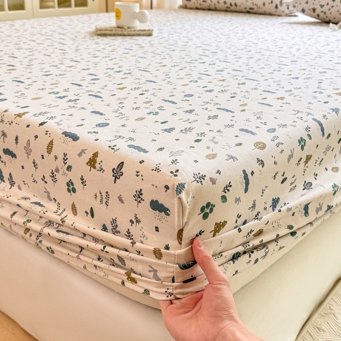 91家纺网 家纺一手货源 找家纺 韩巢家纺 2025新款全棉纯棉田园小清新花卉老粗布席子凉席夏季凉席席子床笠款床套 丛林