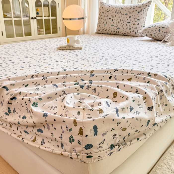 91家纺网 家纺一手货源 找家纺 韩巢家纺 2025新款全棉纯棉田园小清新花卉老粗布席子凉席夏季凉席席子床笠款床套 丛林