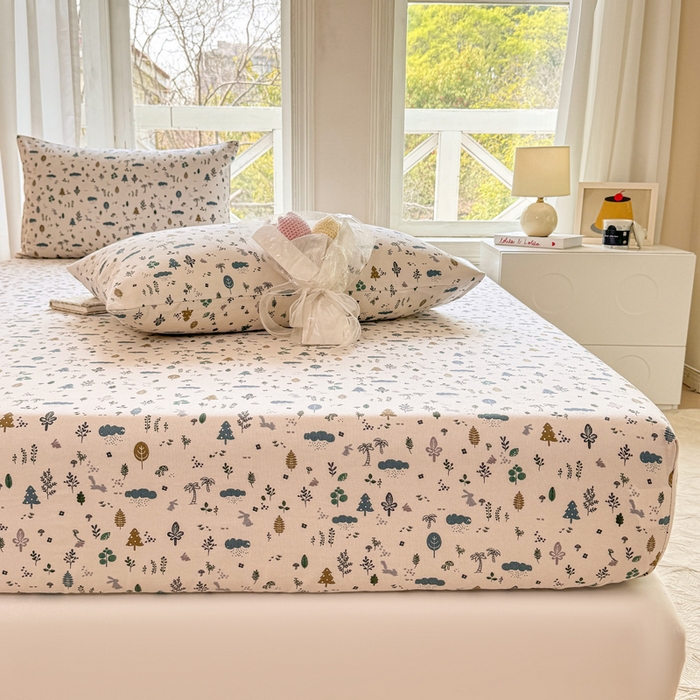 91家纺网 家纺一手货源 找家纺 韩巢家纺 2025新款全棉纯棉田园小清新花卉老粗布席子凉席夏季凉席席子床笠款床套 丛林