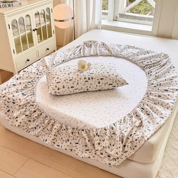 91家纺网 家纺一手货源 找家纺 韩巢家纺 2025新款全棉纯棉田园小清新花卉老粗布席子凉席夏季凉席席子床笠款床套 丛林