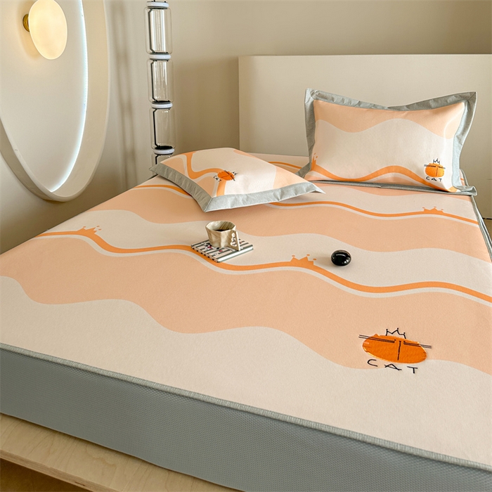 91家纺网 家纺一手货源 找家纺 Sweet dreams甜梦 2025新款母婴级7A抗菌养生冰藤席席子凉席-影棚2床笠款 皇冠橘子猫