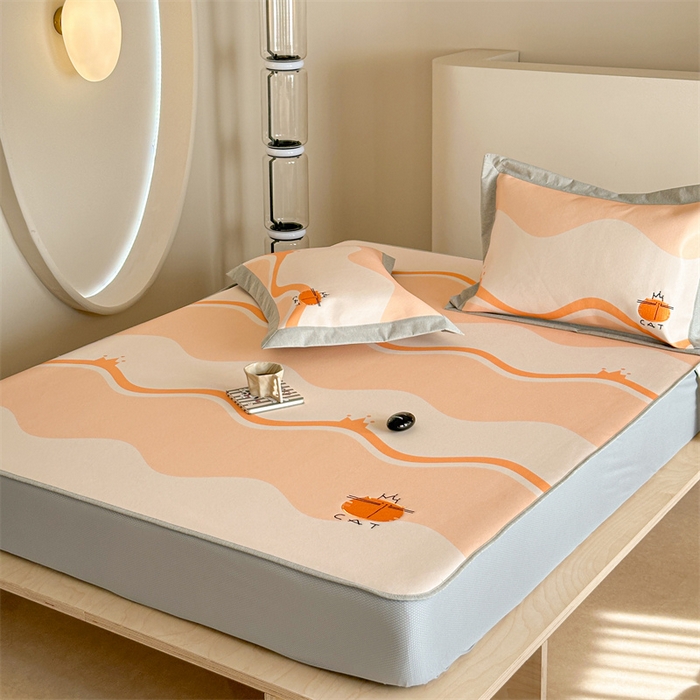 91家纺网 家纺一手货源 找家纺 Sweet dreams甜梦 2025新款母婴级7A抗菌养生冰藤席席子凉席-影棚2床笠款 皇冠橘子猫