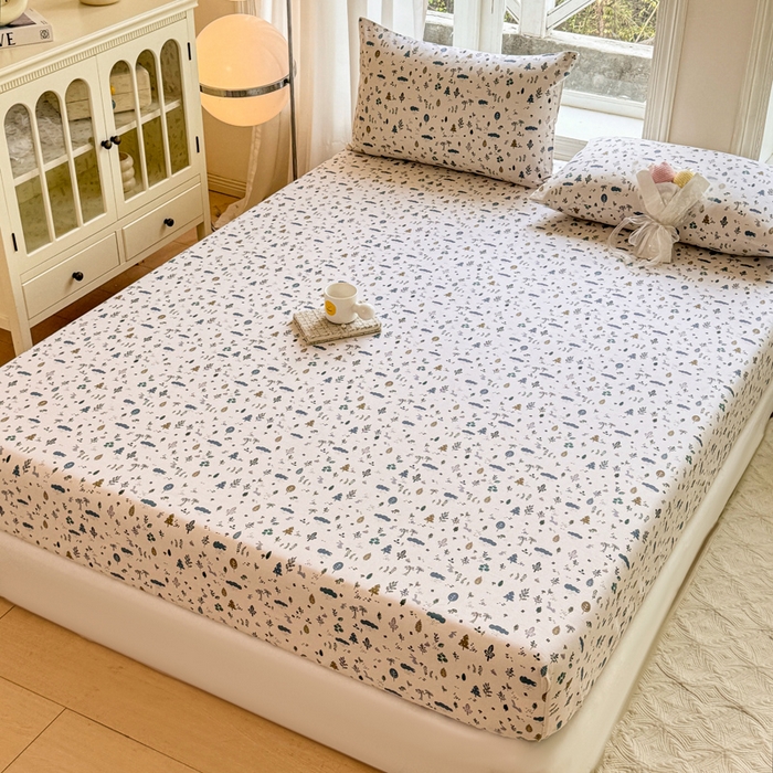 91家纺网 家纺一手货源 找家纺 韩巢家纺 2025新款全棉纯棉田园小清新花卉老粗布席子凉席夏季凉席席子床笠款床套 丛林