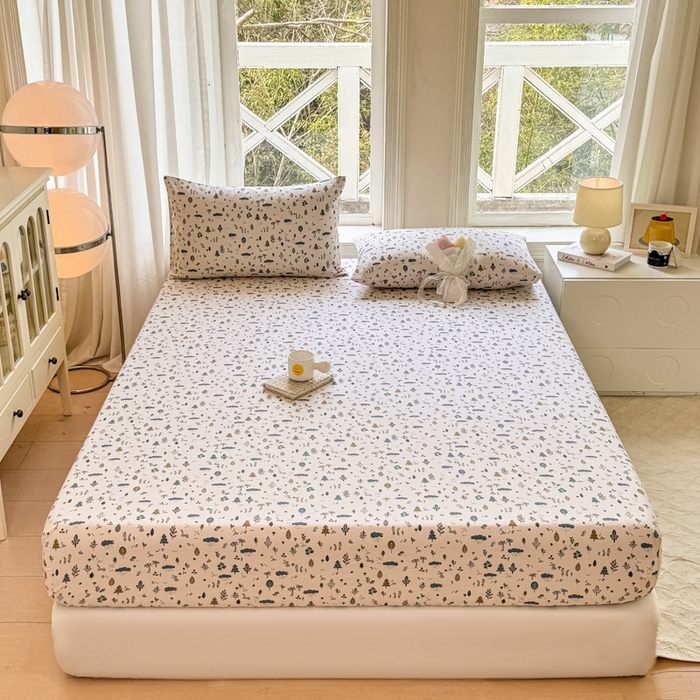 91家纺网 家纺一手货源 找家纺 韩巢家纺 2025新款全棉纯棉田园小清新花卉老粗布席子凉席夏季凉席席子床笠款床套 丛林