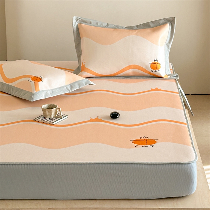 91家纺网 家纺一手货源 找家纺 Sweet dreams甜梦 2025新款母婴级7A抗菌养生冰藤席席子凉席-影棚2床笠款 皇冠橘子猫