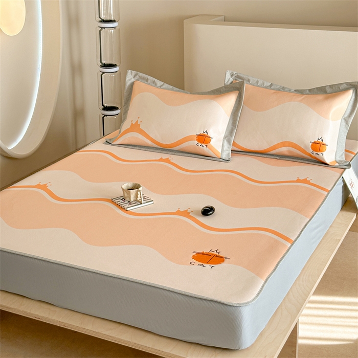 91家纺网 家纺一手货源 找家纺 Sweet dreams甜梦 2025新款母婴级7A抗菌养生冰藤席席子凉席-影棚2床笠款 皇冠橘子猫