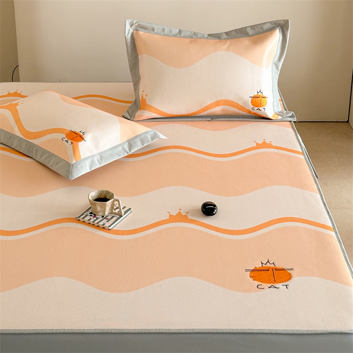 91家纺网 家纺一手货源 找家纺 Sweet dreams甜梦 2025新款母婴级7A抗菌养生冰藤席席子凉席-影棚2床笠款 皇冠橘子猫