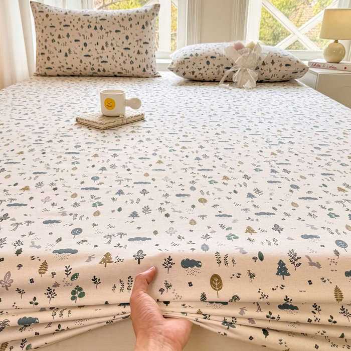 91家纺网 家纺一手货源 找家纺 韩巢家纺 2025新款全棉纯棉田园小清新花卉老粗布席子凉席夏季凉席席子床笠款床套 丛林