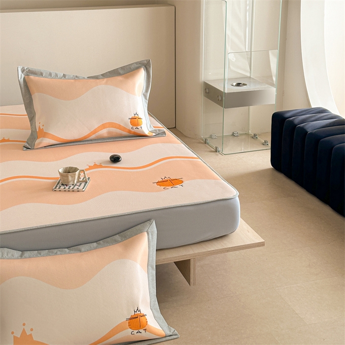 91家纺网 家纺一手货源 找家纺 Sweet dreams甜梦 2025新款母婴级7A抗菌养生冰藤席席子凉席-影棚2床笠款 皇冠橘子猫