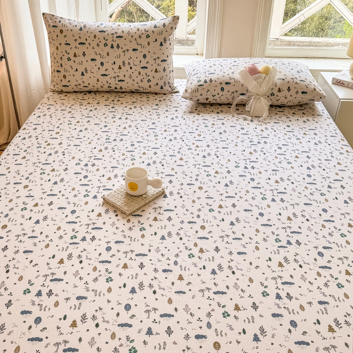 91家纺网 家纺一手货源 找家纺 韩巢家纺 2025新款全棉纯棉田园小清新花卉老粗布席子凉席夏季凉席席子床笠款床套 丛林