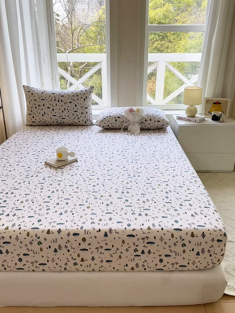 91家纺网 家纺一手货源 找家纺 韩巢家纺 2025新款全棉纯棉田园小清新花卉老粗布席子凉席夏季凉席席子床笠款床套 丛林