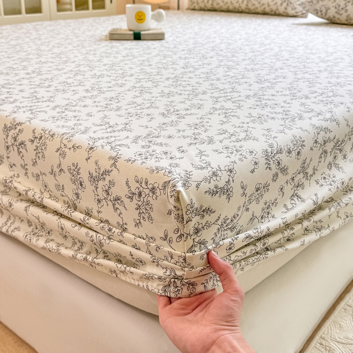 91家纺网 家纺一手货源 找家纺 韩巢家纺 2025新款全棉纯棉田园小清新花卉老粗布席子凉席夏季凉席席子床笠款床套 繁花