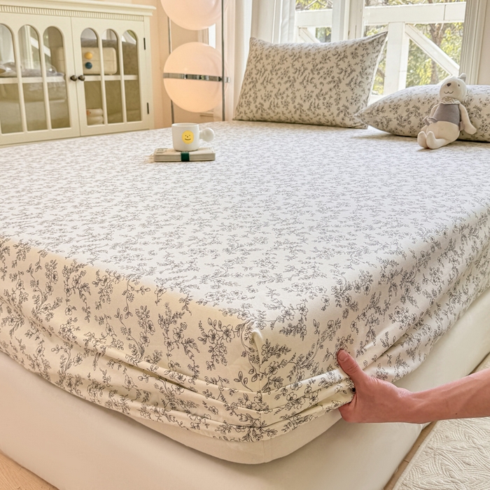 91家纺网 家纺一手货源 找家纺 韩巢家纺 2025新款全棉纯棉田园小清新花卉老粗布席子凉席夏季凉席席子床笠款床套 繁花