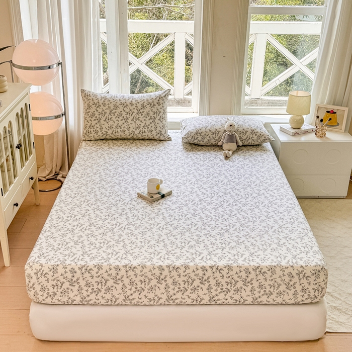 91家纺网 家纺一手货源 找家纺 韩巢家纺 2025新款全棉纯棉田园小清新花卉老粗布席子凉席夏季凉席席子床笠款床套 繁花