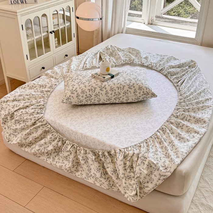 91家纺网 家纺一手货源 找家纺 韩巢家纺 2025新款全棉纯棉田园小清新花卉老粗布席子凉席夏季凉席席子床笠款床套 繁花