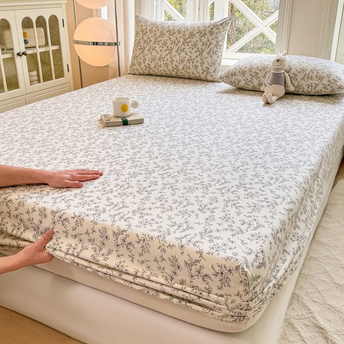 91家纺网 家纺一手货源 找家纺 韩巢家纺 2025新款全棉纯棉田园小清新花卉老粗布席子凉席夏季凉席席子床笠款床套 繁花