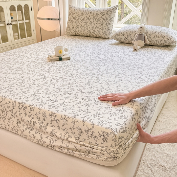 91家纺网 家纺一手货源 找家纺 韩巢家纺 2025新款全棉纯棉田园小清新花卉老粗布席子凉席夏季凉席席子床笠款床套 繁花