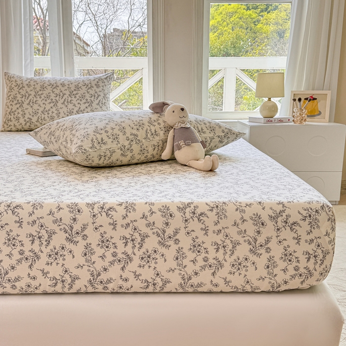 91家纺网 家纺一手货源 找家纺 韩巢家纺 2025新款全棉纯棉田园小清新花卉老粗布席子凉席夏季凉席席子床笠款床套 繁花