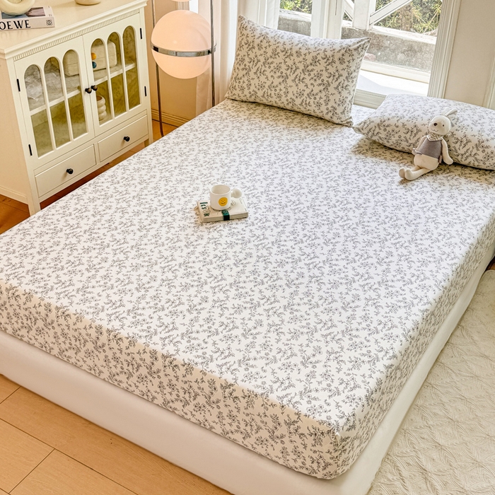 91家纺网 家纺一手货源 找家纺 韩巢家纺 2025新款全棉纯棉田园小清新花卉老粗布席子凉席夏季凉席席子床笠款床套 繁花