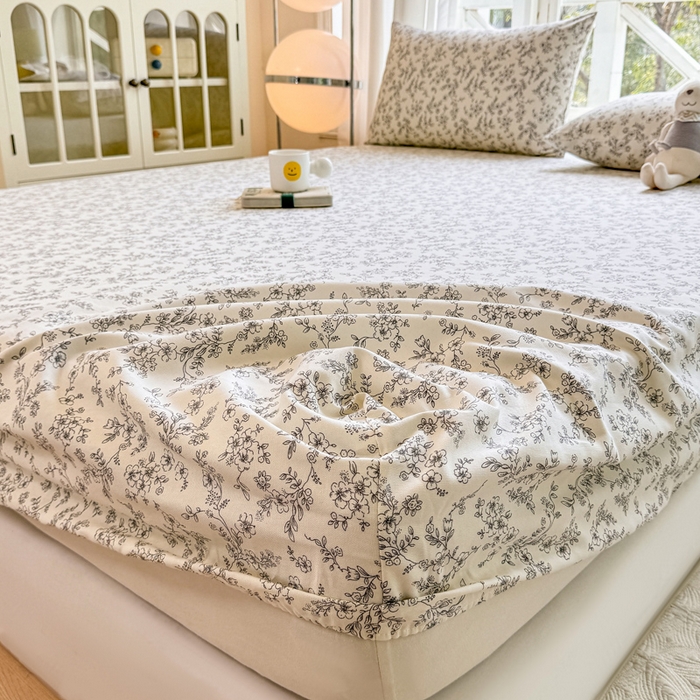 91家纺网 家纺一手货源 找家纺 韩巢家纺 2025新款全棉纯棉田园小清新花卉老粗布席子凉席夏季凉席席子床笠款床套 繁花