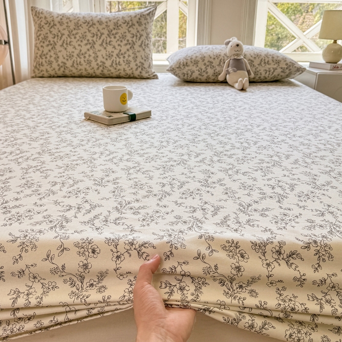 91家纺网 家纺一手货源 找家纺 韩巢家纺 2025新款全棉纯棉田园小清新花卉老粗布席子凉席夏季凉席席子床笠款床套 繁花