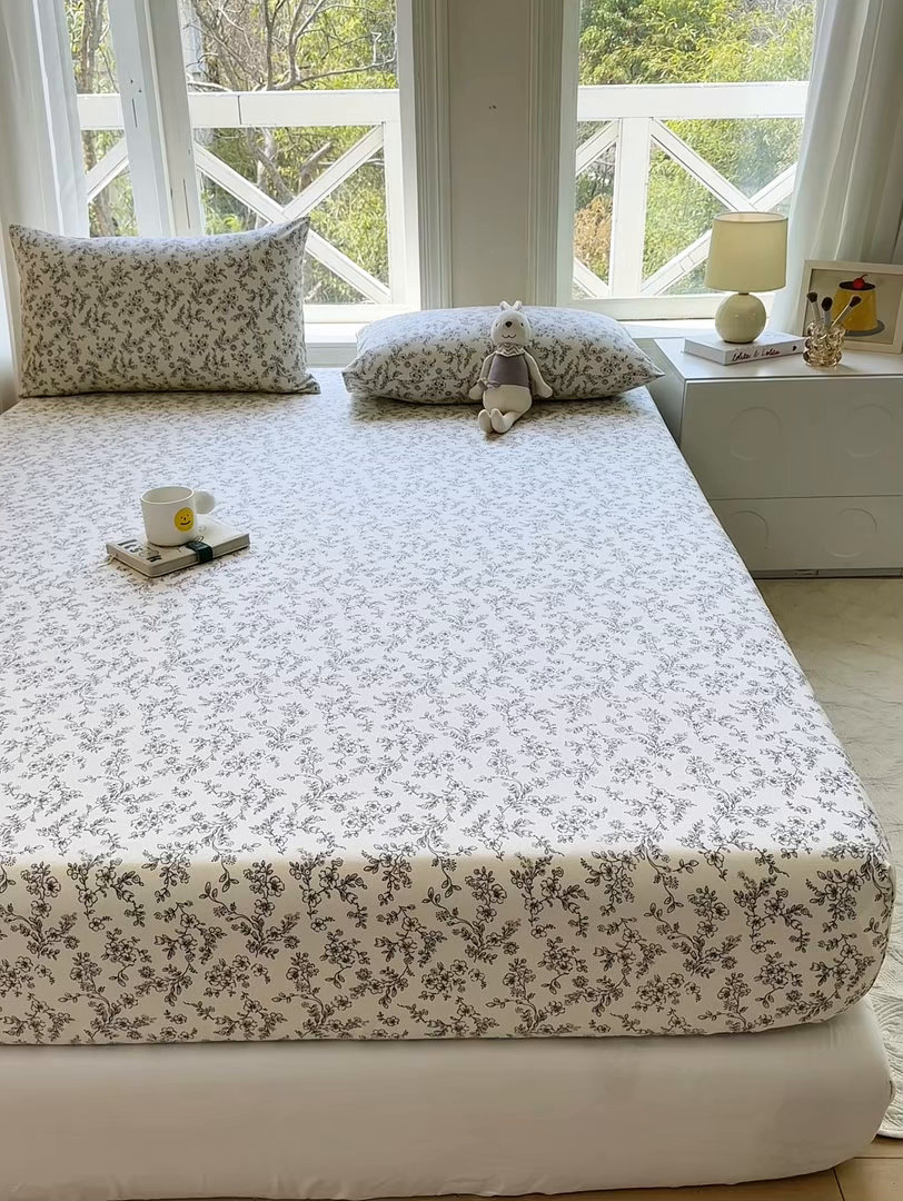 91家纺网 家纺一手货源 找家纺 韩巢家纺 2025新款全棉纯棉田园小清新花卉老粗布席子凉席夏季凉席席子床笠款床套 繁花