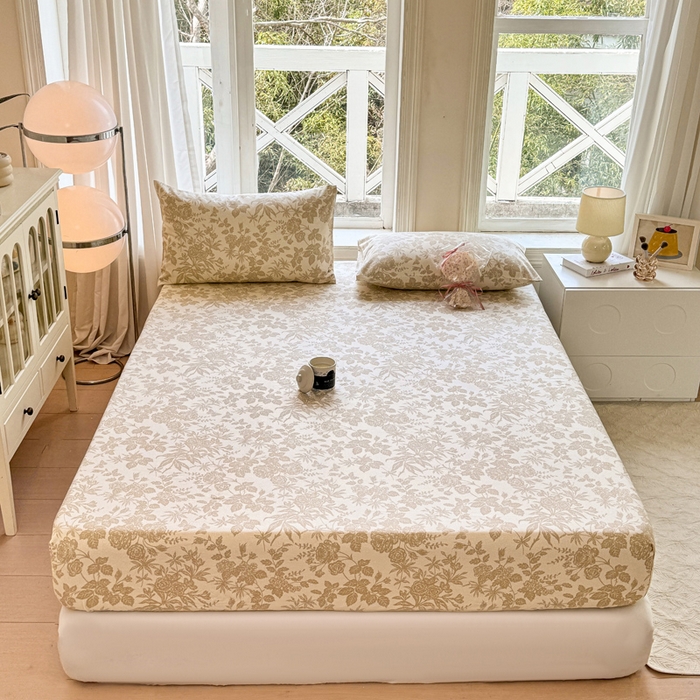 91家纺网 家纺一手货源 找家纺 韩巢家纺 2025新款全棉纯棉田园小清新花卉老粗布席子凉席夏季凉席席子床笠款床套 枫叶