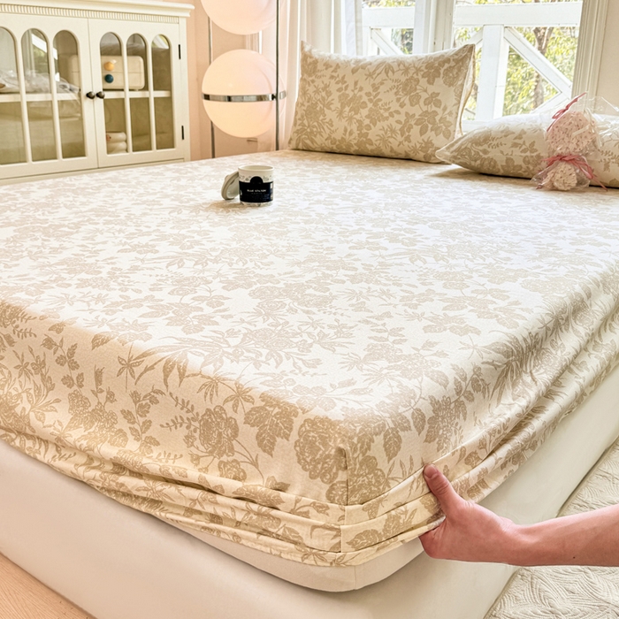 91家纺网 家纺一手货源 找家纺 韩巢家纺 2025新款全棉纯棉田园小清新花卉老粗布席子凉席夏季凉席席子床笠款床套 枫叶